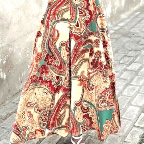 XL HOLIDAY STREETWEAR PAISLEY PRINT WIDE LEG MIDWAIST FULL LENGTH JUMPSUIT - Picture 2 of 6